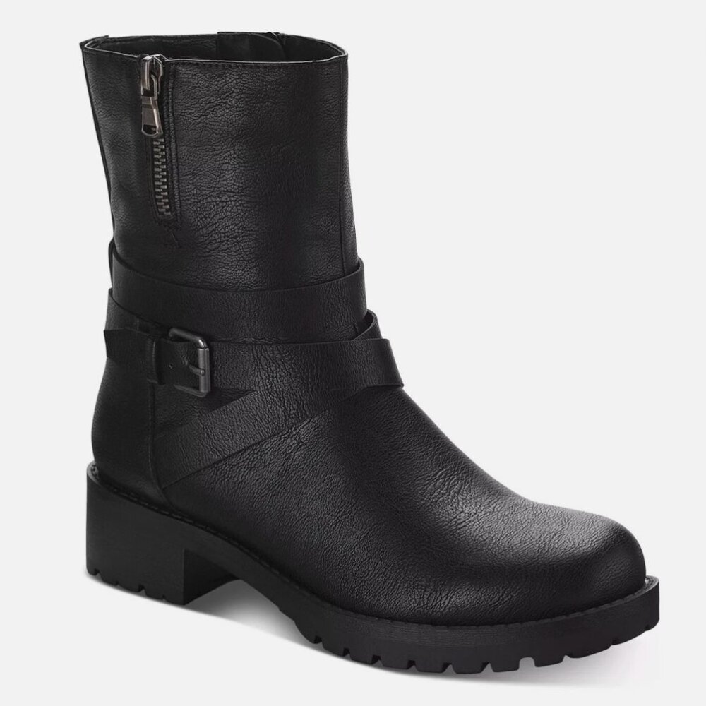 SUN + STONE Stellaa Moto Booties, size 9.5 M, Black, Ankle Boots